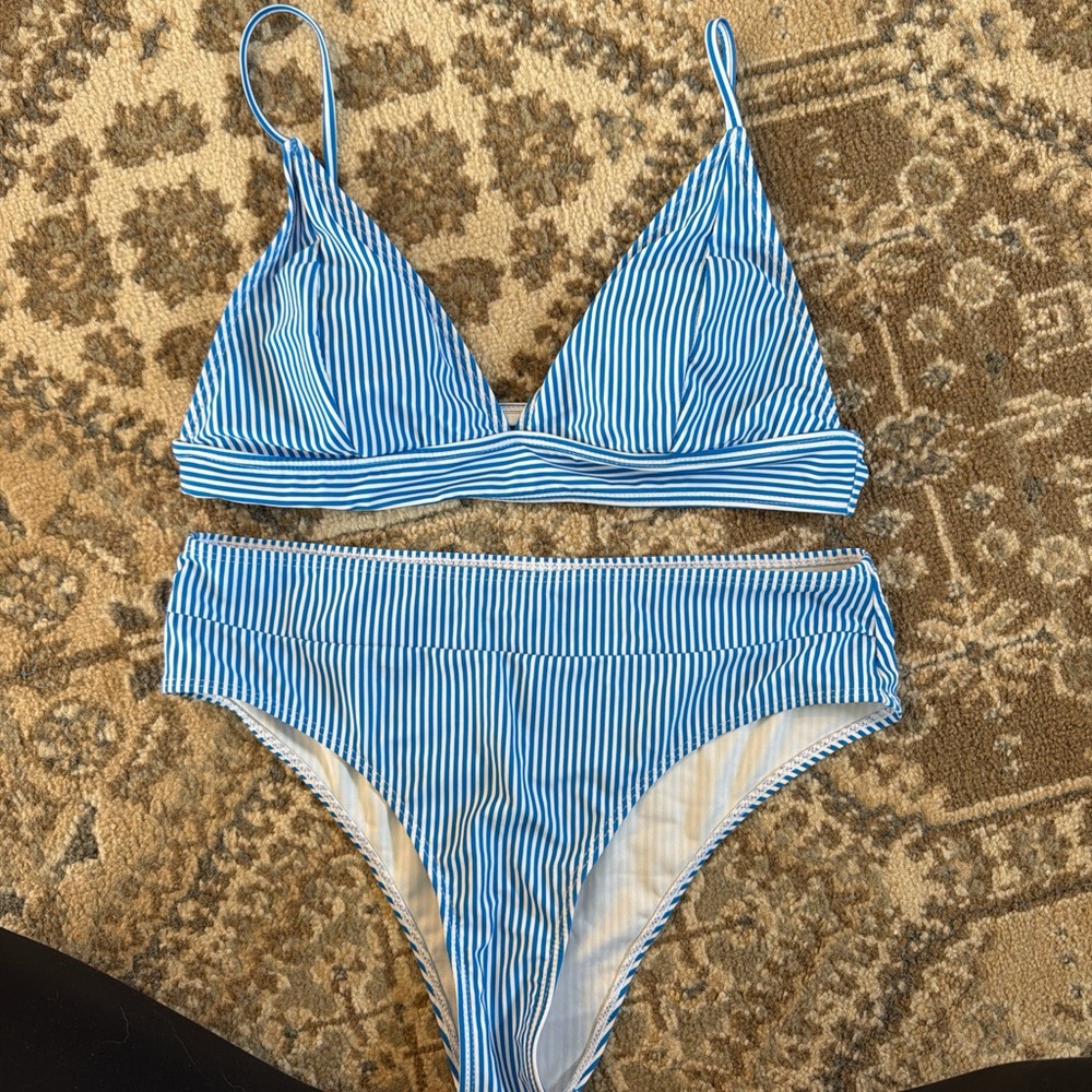 Blue Striped Bikini Set